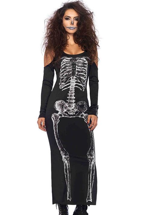Ladies Skeleton Costumes With Long Sleeve And Cold Shoulder