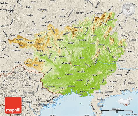 Physical Map Of Guangxi Shaded Relief Outside