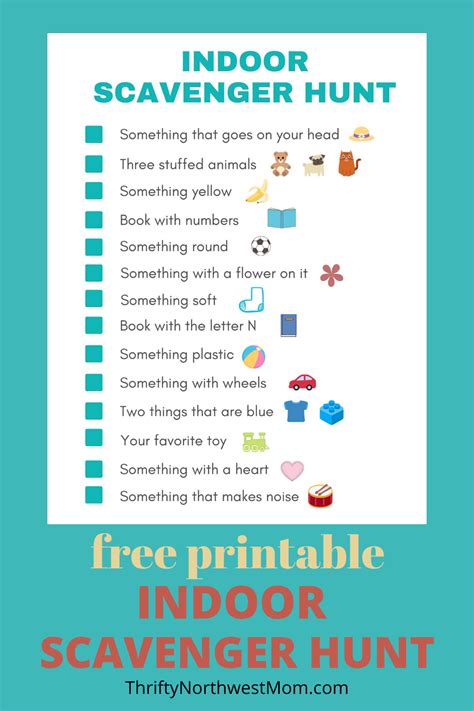 Try these tricky riddles for adults and teens (with answers) and see how many you can get. Indoor Scavenger Hunt for Kids Free Printable - Thrifty NW Mom