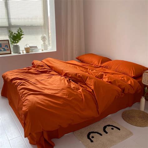 Burnt Orange Bedding Sets Bright Pumpkin Duvet Coverpillow Etsy