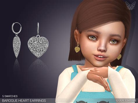 The Sims Resource Baroque Heart Drop Earrings For Toddlers