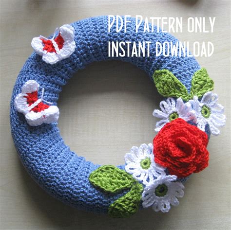 crochet wreath photo tutorial pdf pattern instant download etsy crochet wreath pattern