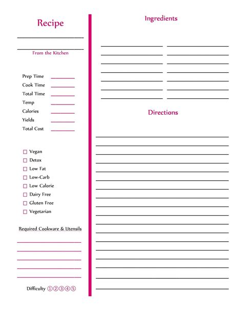 Microsoft Word Recipe Card Template Plmamazon