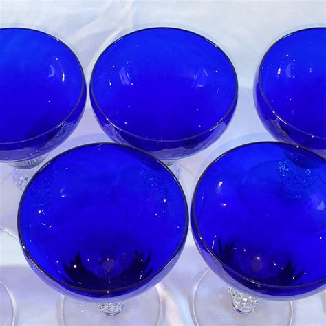 Cobalt Blue And Clear Crystal Water Or Wine Stems Set Of