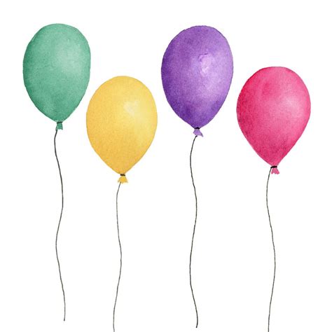 Balloons Watercolor Clipart Png Instant Download Hand Painted