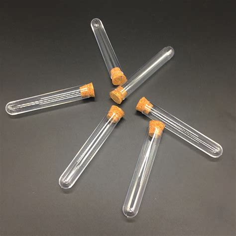 50pcs 12x100mm Plastic Test Tube With Cork Stopper Clear Like Glass Laboratory School