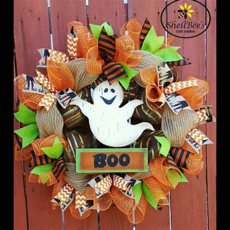 Halloween Ghost Boo Deco Mesh Wreath Home Decor By Shellbeescrafts