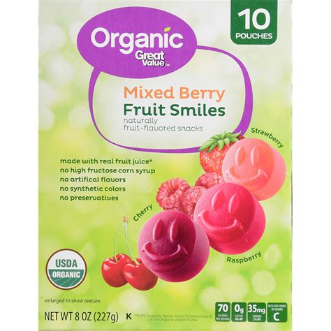 Great Value Organic Mixed Berry Fruit Smiles Pouches Nutrition