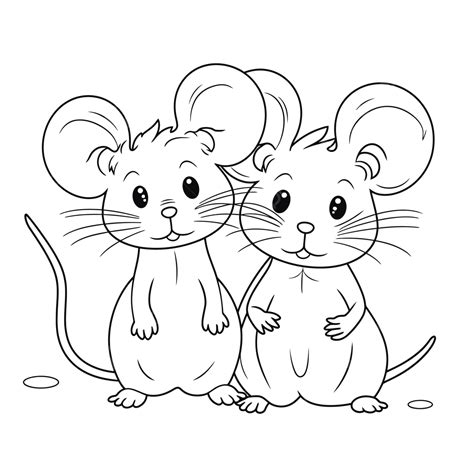 Two Adorable Little Mice Coloring Page Outline Sketch Drawing Vector