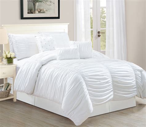 Wpm 7 Piece Royal White Ruched Comforter Set Elegant Bed In A Bag