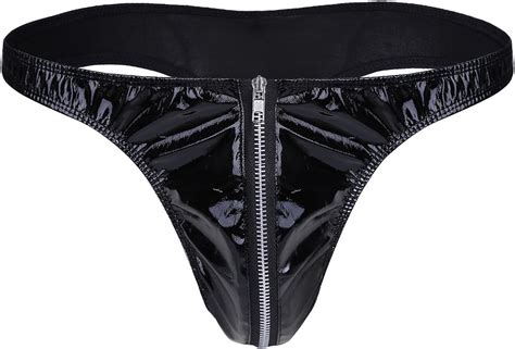 Renvena Mens Shiny Metallic G String Thong Panties Zipper