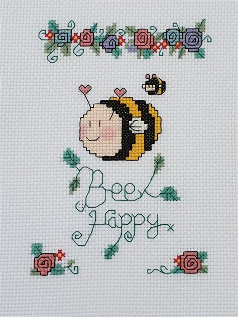 Bee Happy Cute Cross Stitch Instant Download Pdf Patternchart Etsy