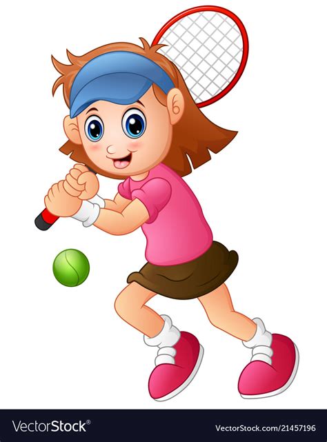 Young Girl Playing Tennis On A White Background Vector Image