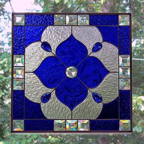 Cobalt Blue Stained Glass Beveled Panel Geometric Design Reserved