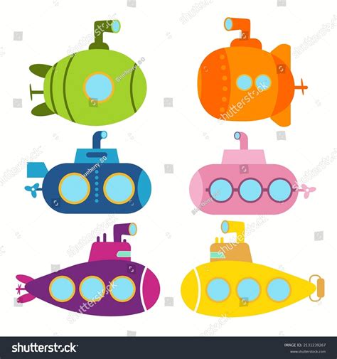 Vectorset Submarines On White Background Flat Stock Vector Royalty