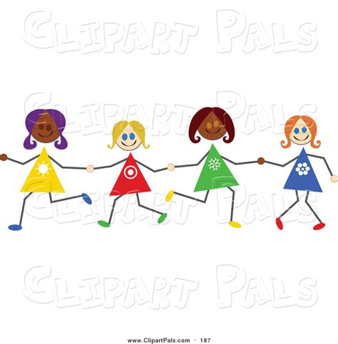 Pal Clipart Of Diverse Stick Figure Girls Holding Hands By