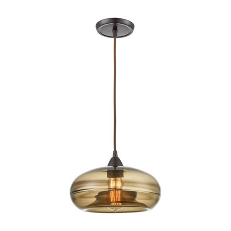 Elk Lighting 85212 1 1 Light Mini Pendant In Oil Rubbed Bronze With Earth Brown Fused Glass