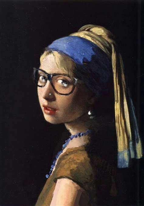 A Painting Of A Girl With A Pearl Ear Wearing Glasses And A Blue Bead