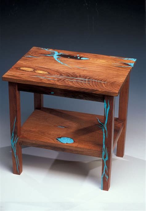 In this case the client was seeking a dramatic piece for his entryway at his green valley home. Mesquite end table with turquoise inlay | Resin furniture ...
