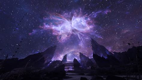 Download 1920x1080 Wallpaper Cosmos Starry Night Cliffs Landscape