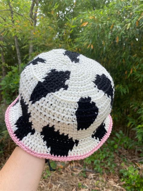 Crochet Cow Print Bucket Hat Etsy