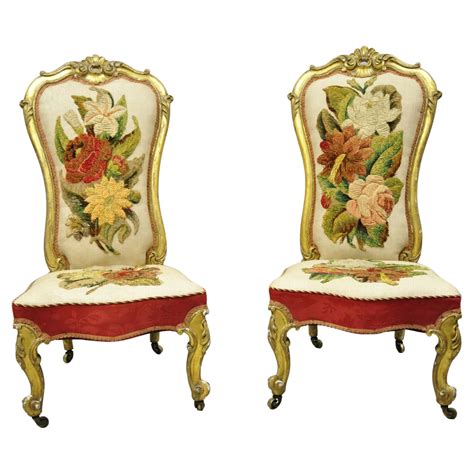 Antique French Victorian Gold Gilt Rococo Revival Slipper Parlor Chairs