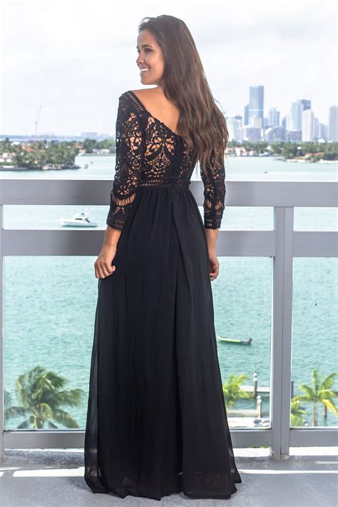 Be best dressed at your next event in this stunning crochet maxi. Black Crochet Maxi Dress with 3/4 Sleeves | Maxi Dresses ...