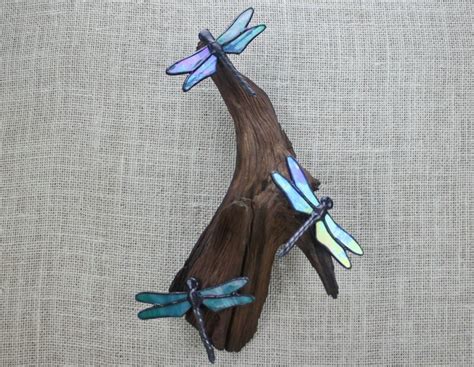 Iridescent Dragonfly Trio Stained Glass Wall Hanging