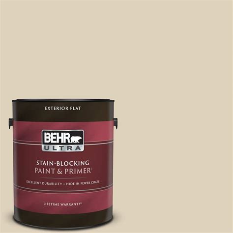Behr Ultra 1 Gal Ppu4 12 Natural Almond Flat Exterior Paint And Primer