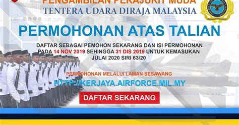 Permohonan secara online(atas talian) ipg telahpun dibuka pada 19 mac 2019 (jam 12.00 tengahari). Pengambilan Perajurit Muda TUDM 2020 Online (Kemasukan ...