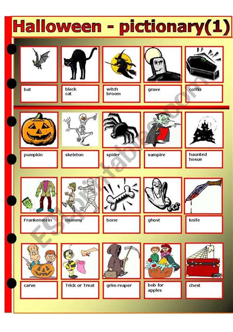 Halloween Pictionary Word List Printable