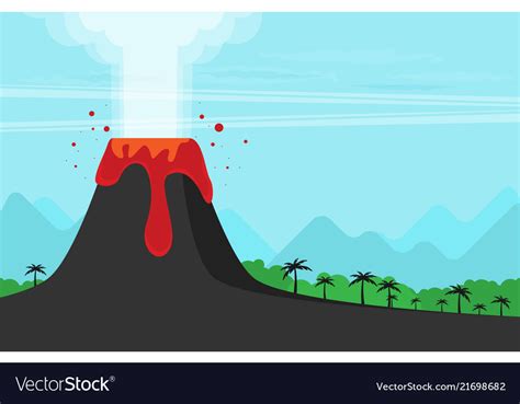 Volcano Eruption Flat Design Style Royalty Free Vector Image