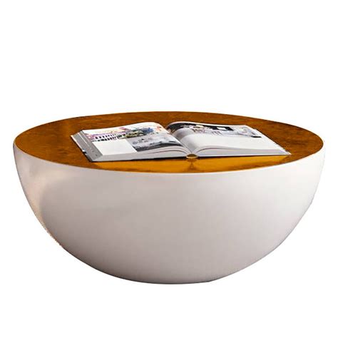 Modern Style White Round Drum Coffee Table Hollow Interior Storage