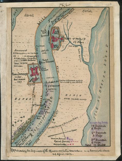 Map Showing The Defenses Of The Mississippi Below New Orleans And