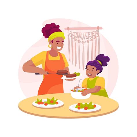 premium vector cooking with mom isolated cartoon vector illustration
