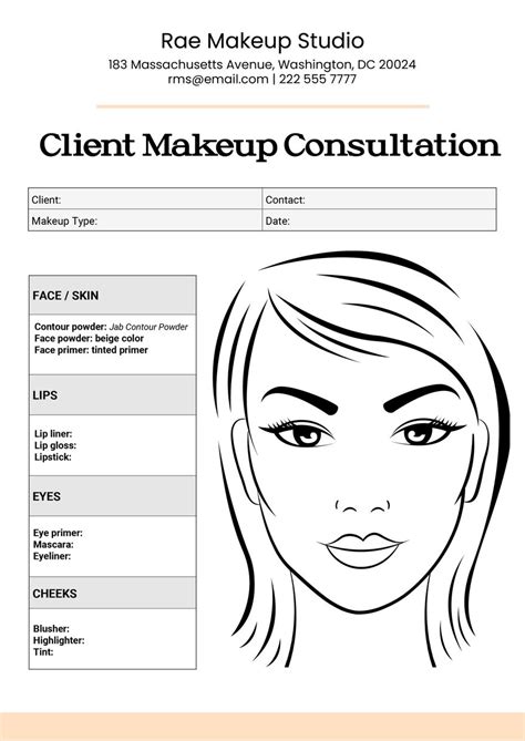 mua client makeup consultation face chart in illustrator pdf download