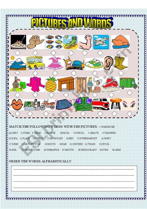 Pictures And Words Esl Worksheet By Lagringa