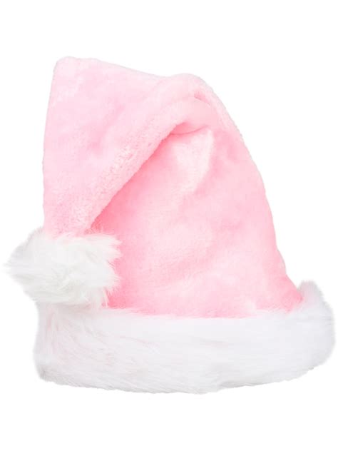 Christmas Pink Plush Faux Fur Trim Santa Hat Costume Accessory
