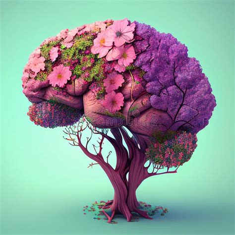 A Beautifully Illustrated Human Brain Tree Blossoming With Flowers As A