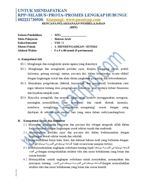 Budi purwanto model pelaksanaan silabus dan rencana pembelajaran (rpp) sains fisika konsep dan penerapannya untuk kelas ix smp. RPP Bahasa arab kls 8 k13_contoh.docx