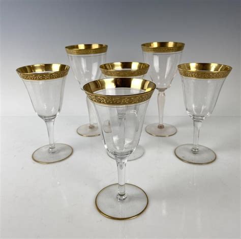 Set Of 6 Gilt Moser Wine Glasses