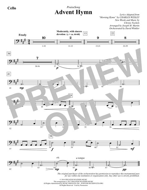 Joseph M Martin Advent Hymn Cello Sheet Music Pdf Notes Chords Christmas Score Choir