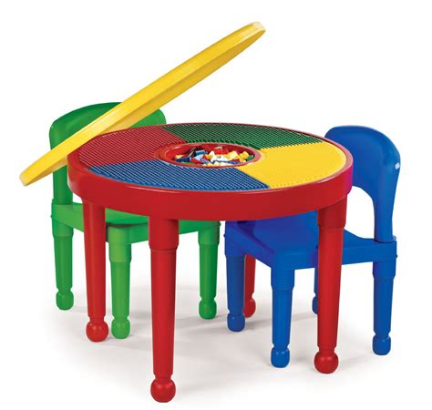 Tot Tutors Ct599 2 In 1 Round Plastic Construction Table And 2 Chairs