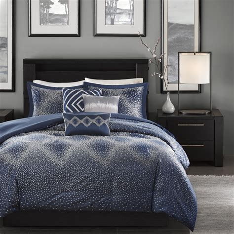 Size king comforter sets : Madison Park Crawford Navy Jacquard 7-piece Comforter Set ...
