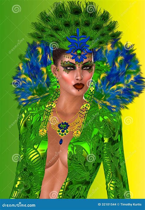 Peacock Queen Close Up Stock Illustration Illustration Of Woman 32101544