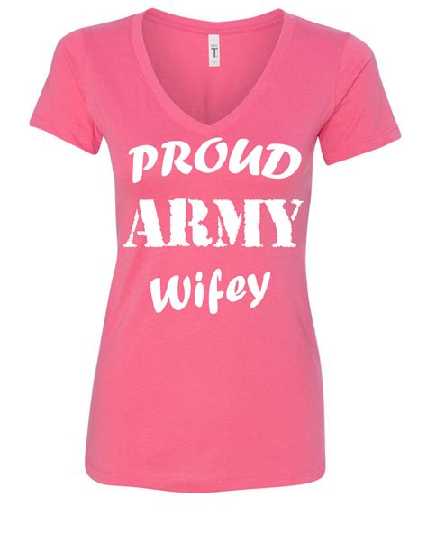 Proud Army Wifey Womens V Neck T Shirt Wife Husband Duty Military