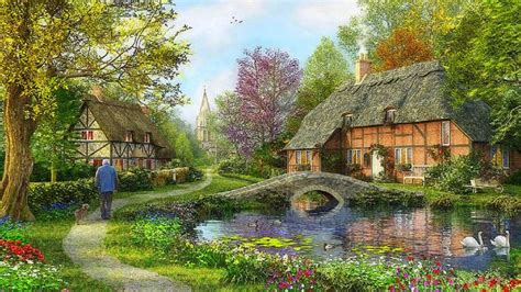 Flower Garden With Cottage Wallpapers Wallpaper Cave