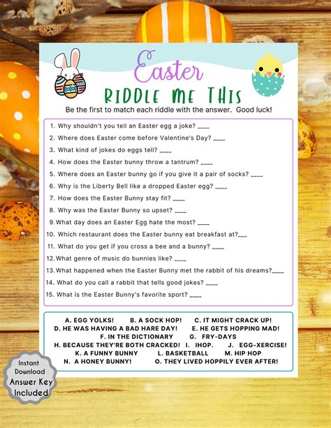 Easter Riddle Me This Game Easter Printable Game For Kids Etsy Artofit