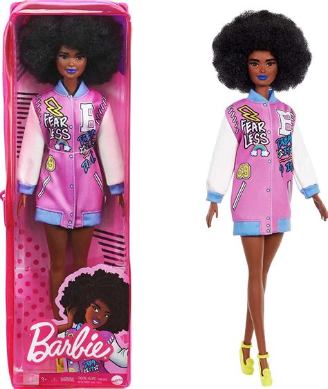 Barbie Fashionistas Poupée Mannequin 156 Brune Avec Une Coupe Afro Portant Une Robe Veste De