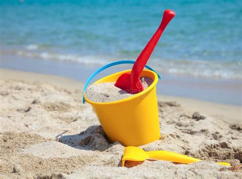 Beach Bucket With Spade Stock Photo Image Of Plastic 50896312